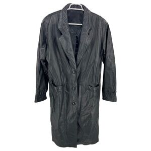 Jacqueline Ferrar L black genuine leather trench coat vintage 90s 80s retro